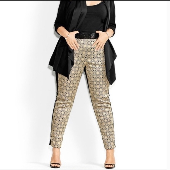 Lane Bryant Pants - Lane Bryant Black & Gold Metallic Jacquard Ponte Slim Leg Pants size 18/20